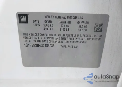 2016 Chevrolet Cruze Limited 1Lt Auto z USA, uszkodzony, nr VIN 1G1PE5SB4G7183036